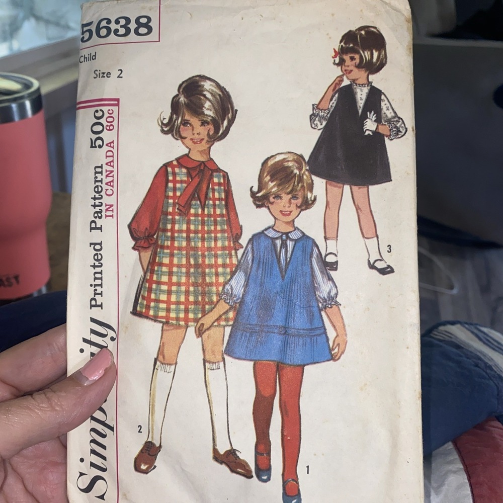 Simplicity 5638 Vintage 1960s Girls Dress Sewing Pattern Toddler Size 2 Jumper